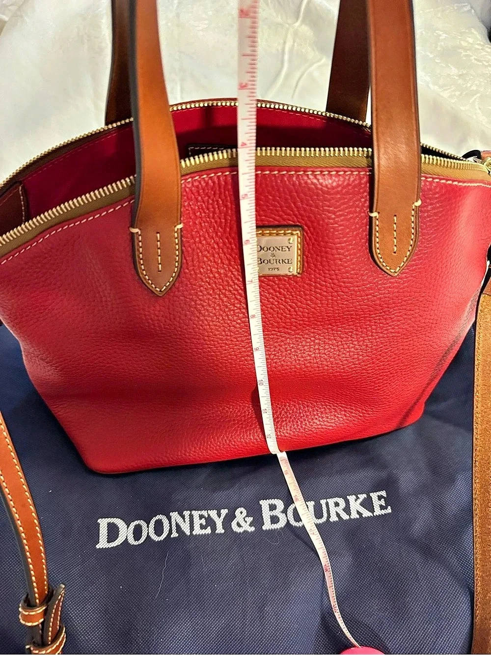 Dooney & Bourke Pebble Grain Zip Zip Satchel Red & Brown Like New